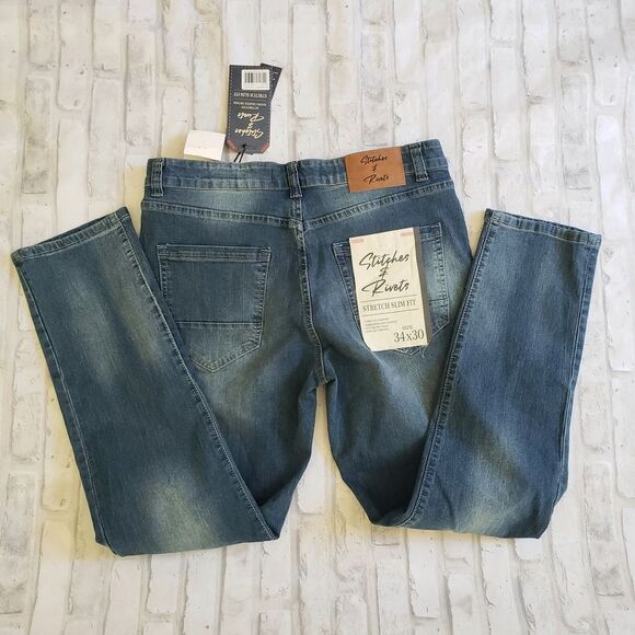 Blue Slim Straight Jeans with Vintage Wash - Picture 5 of 6